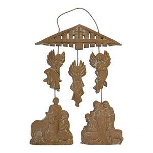 Large Vintage 1970s Hanging Nativity Wall Art – Handcrafted Clay Nativity Scene